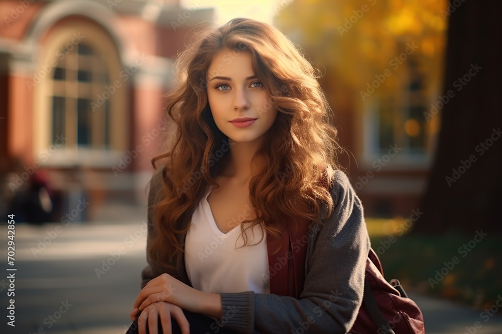 Fototapeta premium Beautiful student girl in college campus
