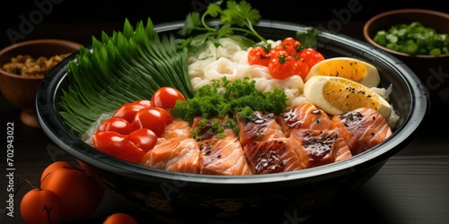 Champon Culinary Brilliance  A Visual Feast of Japanese Seafood and Pork Harmony  Flavorful Delight in Every Bowl 