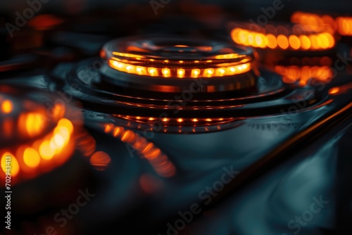 Intense Illumination: Magnified View Of Electric Stove Coils In A Dimly Lit Setting