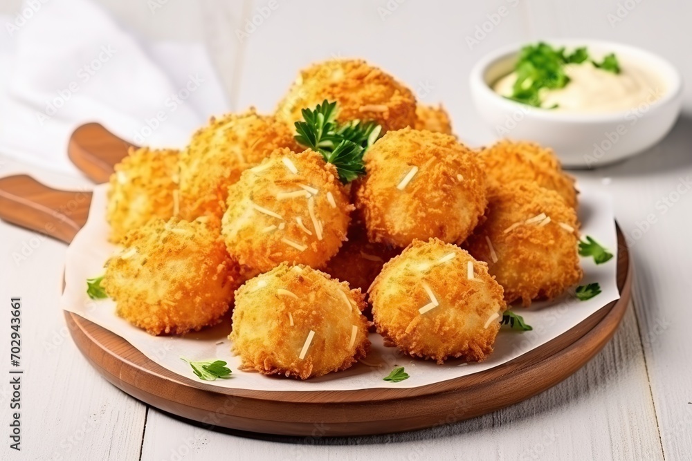 Crispy cheese balls on wooden background Crispy cheese balls on wooden background