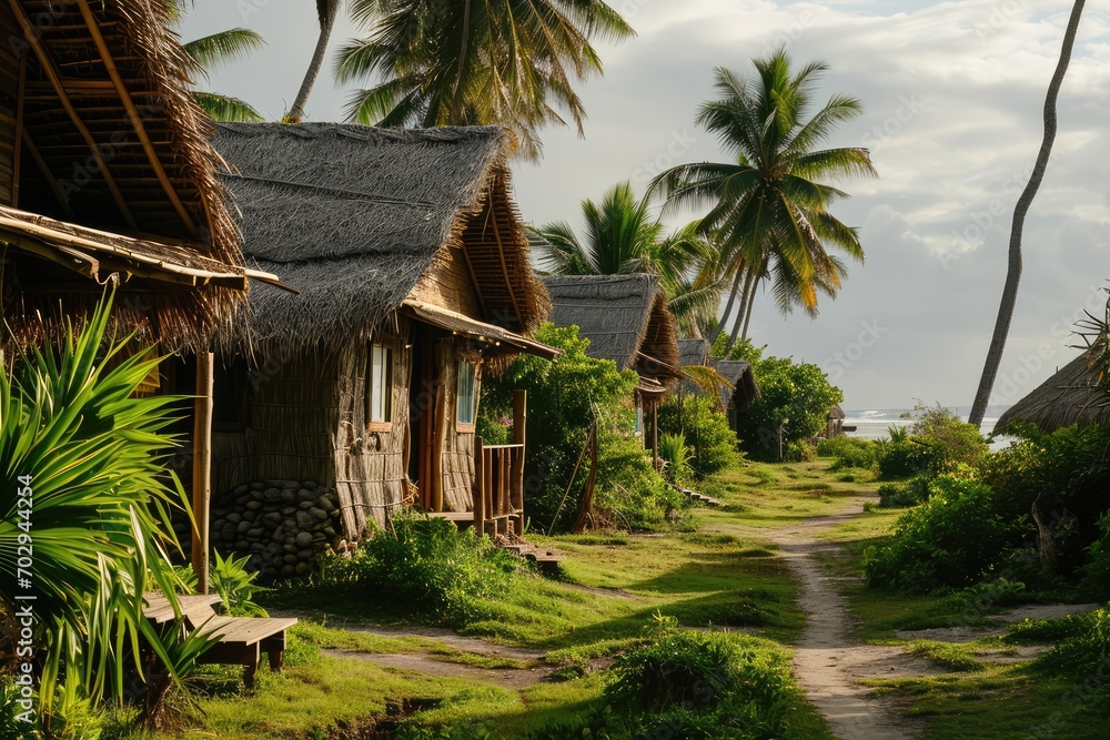 Sustainable Resort Featuring Thatched Roof Bungalows And Solar Energy