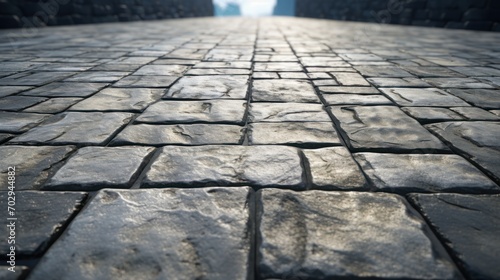 Gray tones of stone bricks in roads, sidewalks, square floors. #702944882