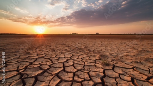 The ground was cracked and dry with a dry brown sky. climate change