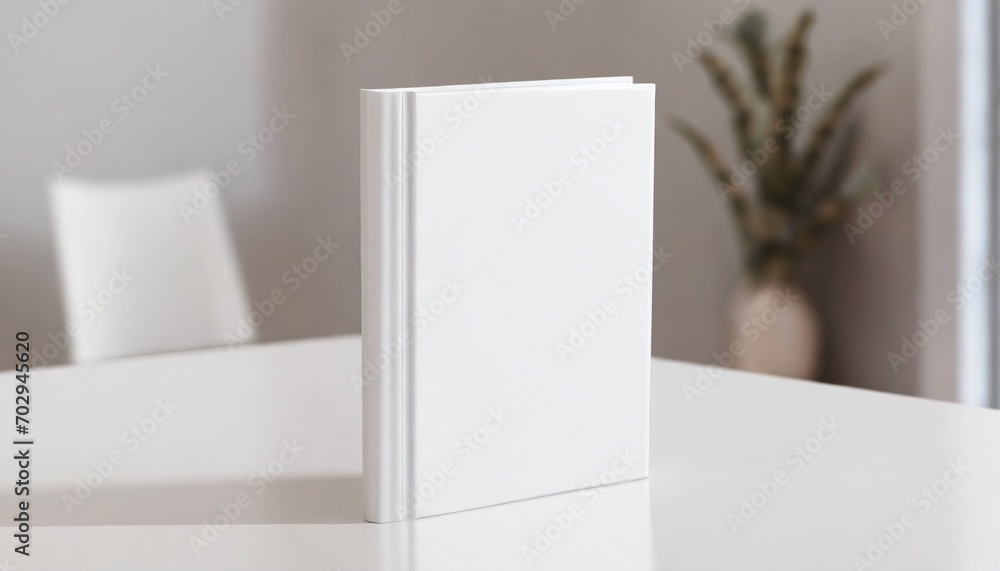 white book mockup with blank hard cover standing on white table 3d rendering white book mockup with blank hard cover standing on white table 3d rendering