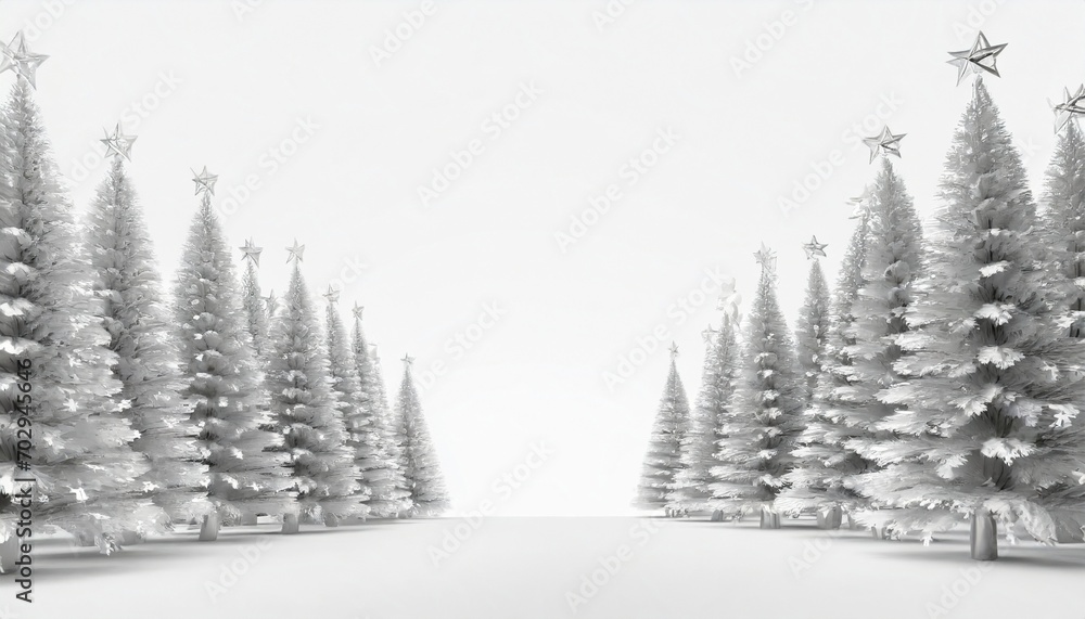Fototapeta premium silver colored merry christmas tree forest on white 3d rendering