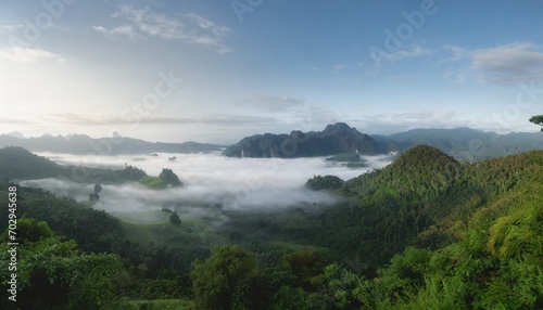 panoramic jungle landscape with mountains and mist rainforest aerial view beautiful fog in the morning
