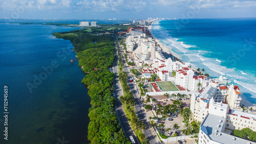 aerial view of the hotels and resorts in cancun beach mexico