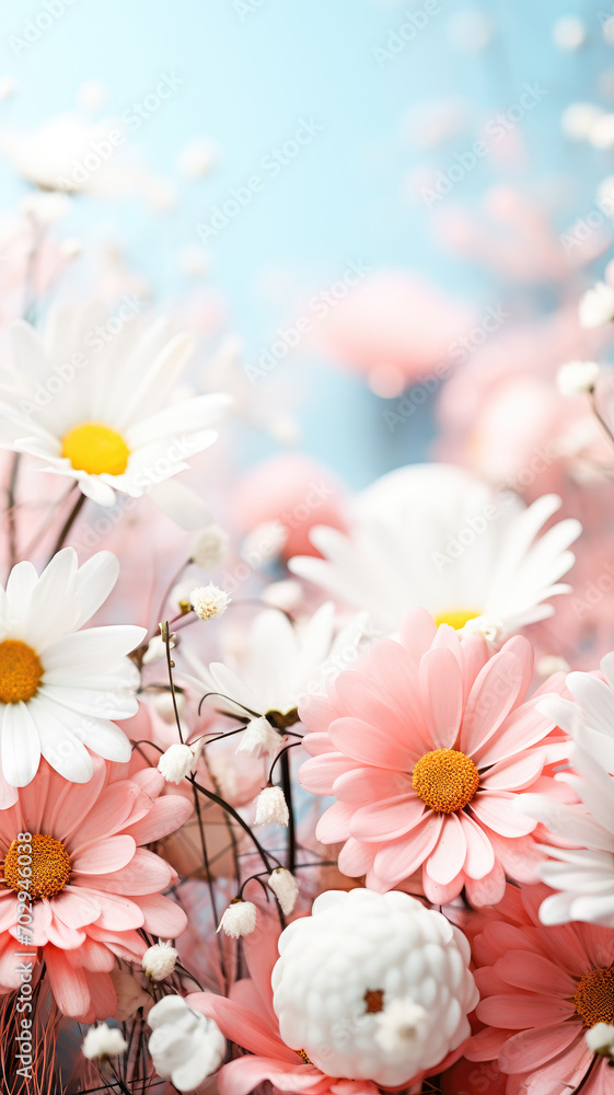 Fototapeta premium flowers of the blue sky and daisies with blurred background