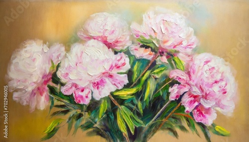 Wallpaper Mural oil painting with bouquet of pink peonies ai Torontodigital.ca