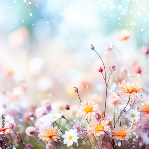 spring flowers in the garden and daisies with blurred background