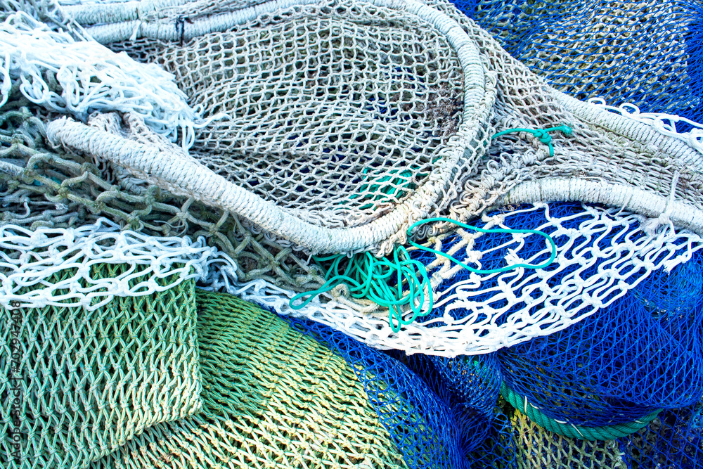 Fishing nets background. Fishing concept, fresh food