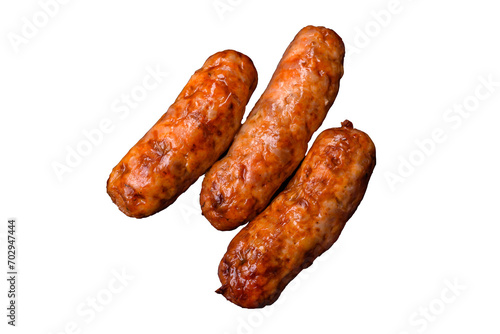 Delicious juicy grilled sausages with salt, spices and herbs