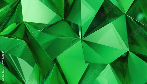3d render abstract green crystal background faceted texture emerald gem macro panorama wide panoramic polygonal wallpaper