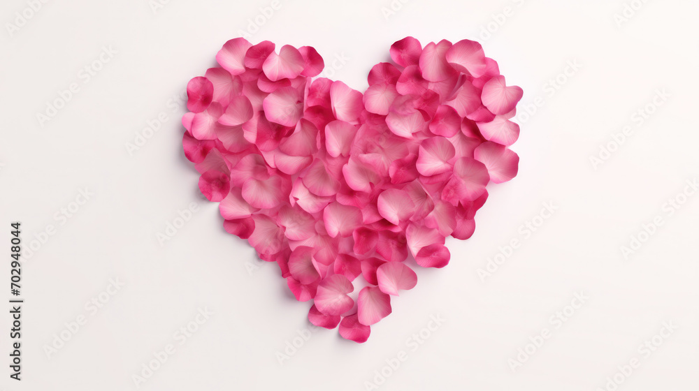 Floral Love Composition: Heart-shaped Petal Arrangement on Clean Background for Valentine's Day Greetings