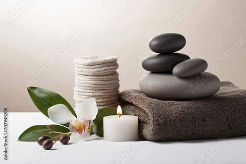 Spa stones with towels and candles