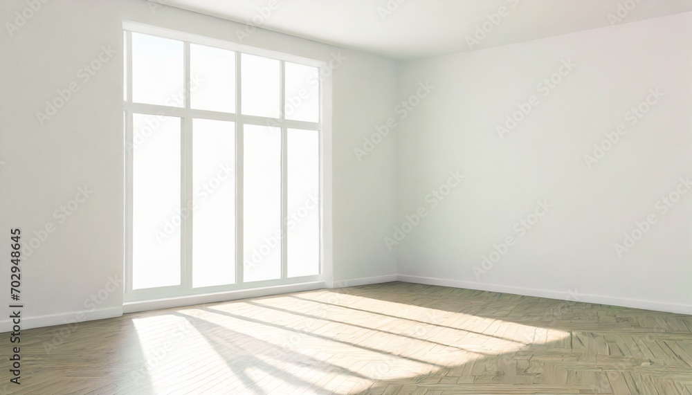 Fototapeta premium empty bright room with sunlight coming through window 3d rendering