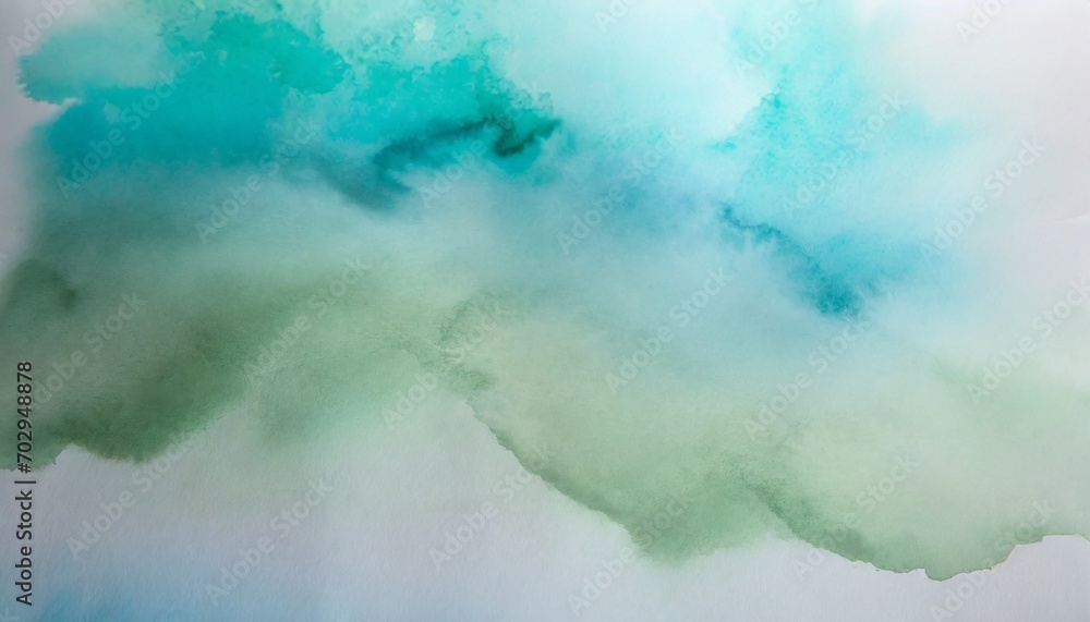 ink watercolor landscape smoke flow stain blot on wet paper texture background pastel blue green colors