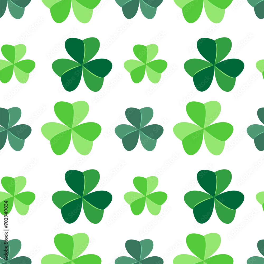 St. Patricks day seamless pattern with stylized shamrock. St. Patrick’s day festive background. Vector repeating ornament