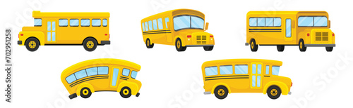 Yellow School Bus as Road City Traffic Vector Set