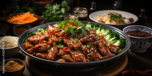 Ban Li Shao Ji Culinary Marvel, A Visual Feast of Spicy Half-Chicken Delight, Savoring Chinese Fusion Mastery.
