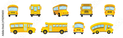 Yellow School Bus as Road City Traffic Vector Set