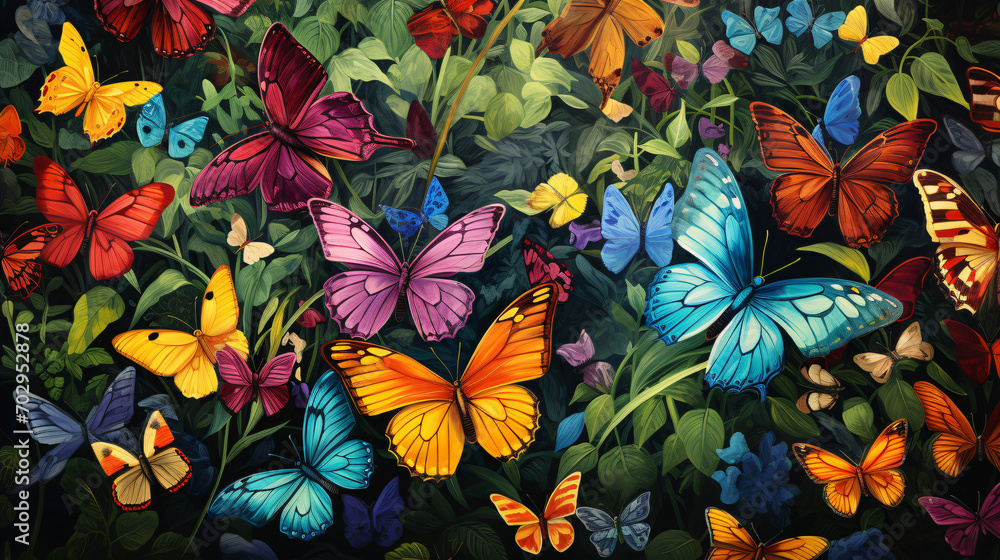 A collection of colorful butterflies all in one