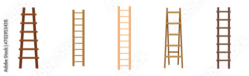 Wooden Step Ladder for Domestic and Construction Need Vector Set
