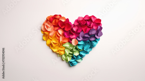 Rainbow-hued Petals Heart Composition: Embracing Love, Celebrating Diversity, and Advocating LGBT Rights on a Clean Background