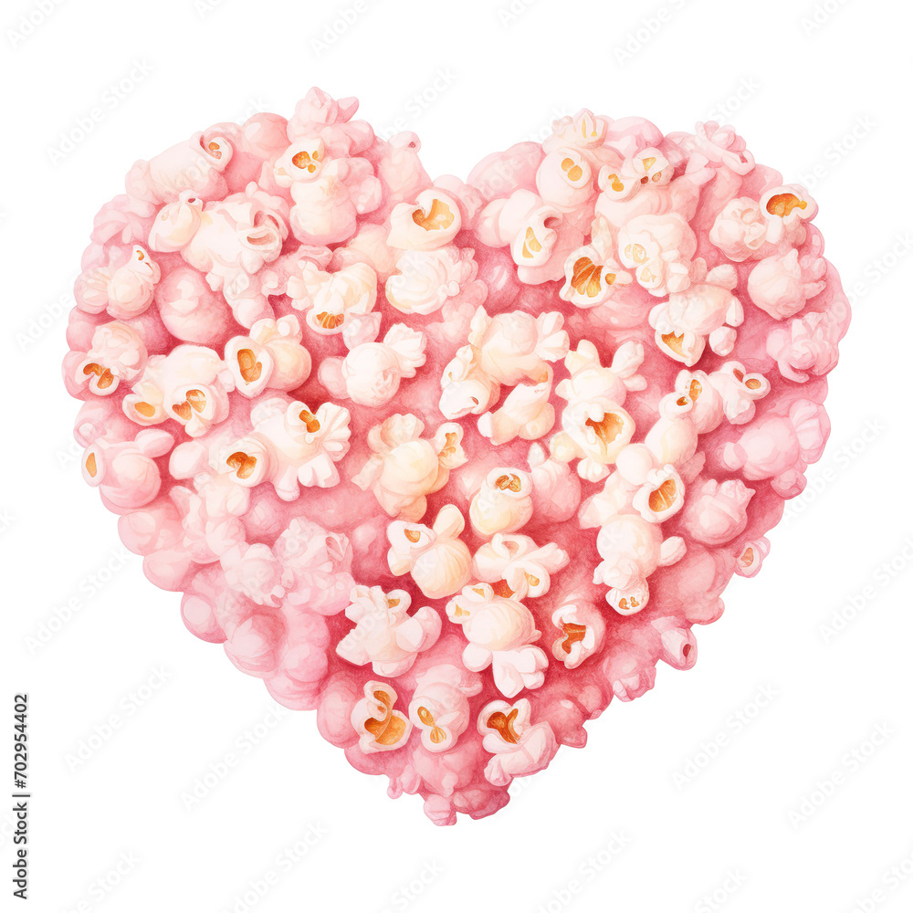 Heart made of pink popcorn. AI generated image Heart made of pink popcorn. AI generated image