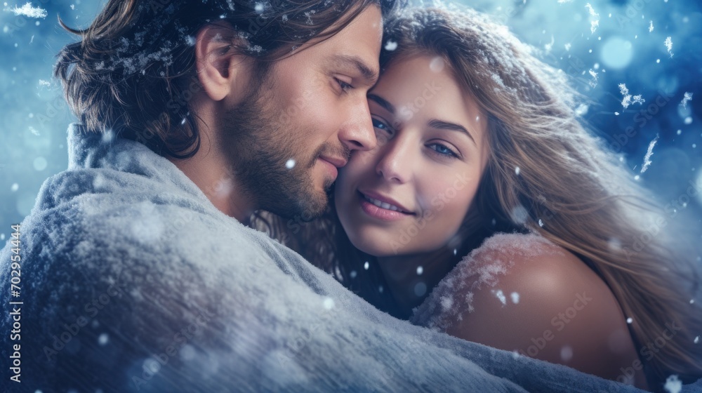 Happy loving couple spending time together, winter lovestory Happy loving couple spending time together, winter lovestory
