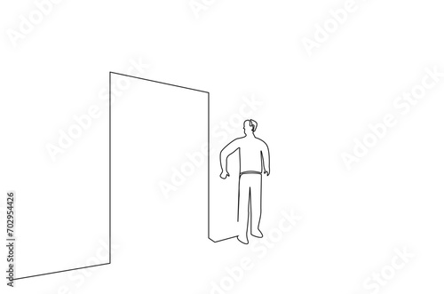 person man door hide escape secret peek one line art design