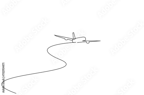 passenger plane flying in the air vehicle one line art design