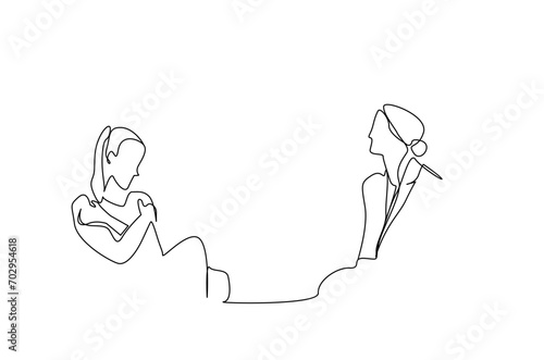 woman female patient psychological depression therapy doctor together session talking human health one line art design