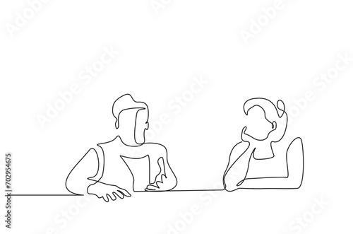 teacher coach speaker listener two people chatting together making a statement giving a life lesson one line art design
