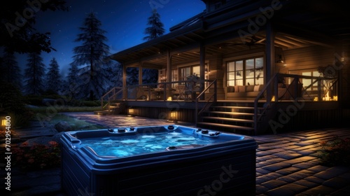 Jacuzzi on the terrace of Luxury Hotel. Spa complex, vacation and traveling concept © PaulShlykov
