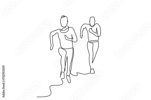 woman man people run healthy cardio activity lifestyle one line art design