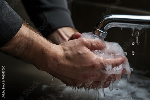 Man washing his hands under the water tap