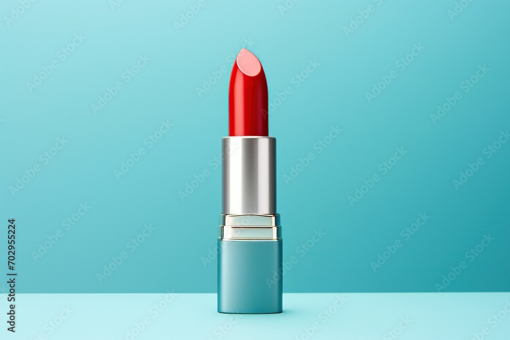 Beautiful red lipstick on blue background Beautiful red lipstick on blue background