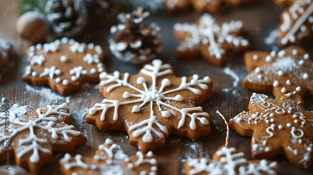 Handcrafted Gingerbread Snowflakes and Christmas Cookies Decoration Handcrafted Gingerbread Snowflakes and Christmas Cookies Decoration
