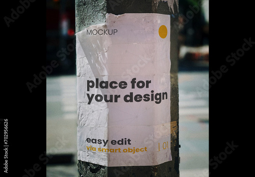 Vertical Sign Paste on Street Column Mockup