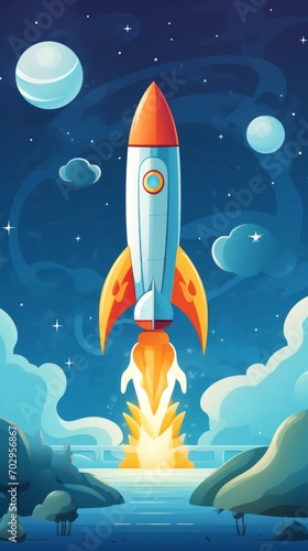A Cartoon Rocket Launching into the Sky