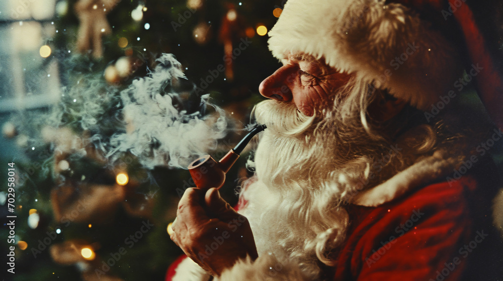 vintage Santa Claus smoking a pipe, postcard.