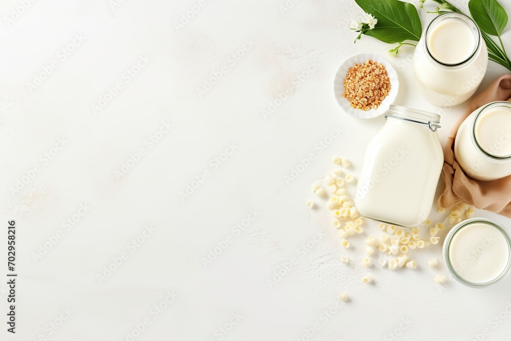 Fresh dairy products on white background Fresh dairy products on white background