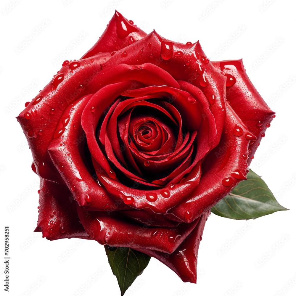 Fototapeta premium Realistic Red Rose With Dewdrops On the Petals 