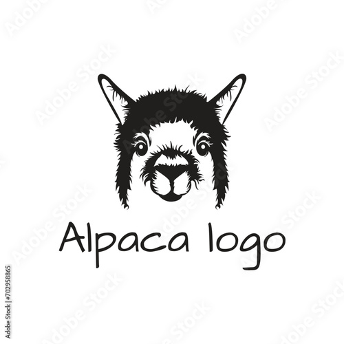 Vector black and white illustration of a alpaca in minimalist style. Can be used for logo and print on any background