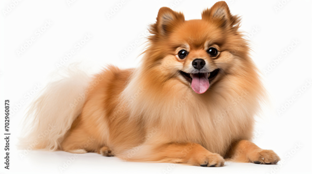 A Pomeranian dog sitting photo white background