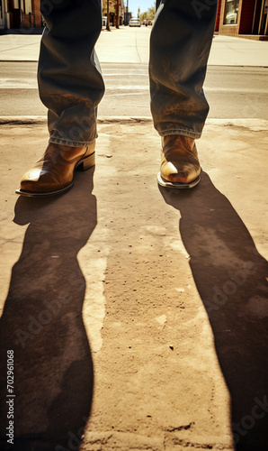 cowboy boots, scene from a modern western
