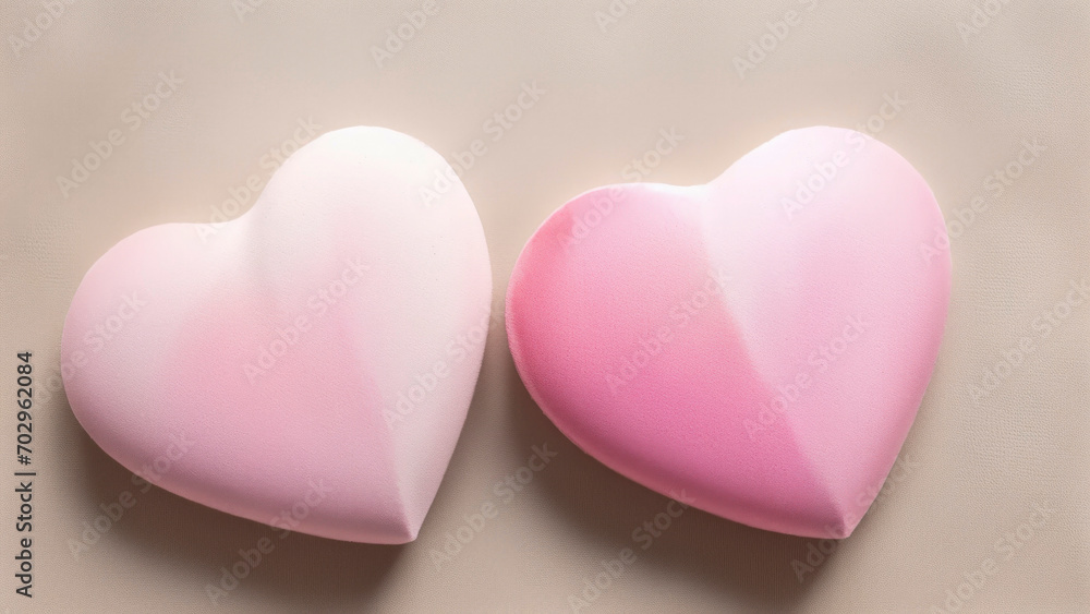 Two delicate pink 3D volumetric hearts. On pink background. Concept of Valentine's day, wedding greetings, Love symbol. Copy space. Two delicate pink 3D volumetric hearts. On pink background. Concept of Valentine's day, wedding greetings, Love symbol. Copy space.