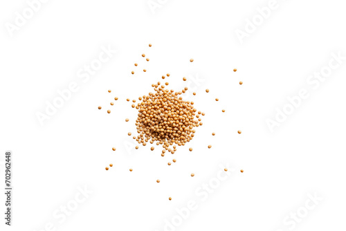 Foto Heap of organic dry yellow mustard seeds isolated on a transparent background wi