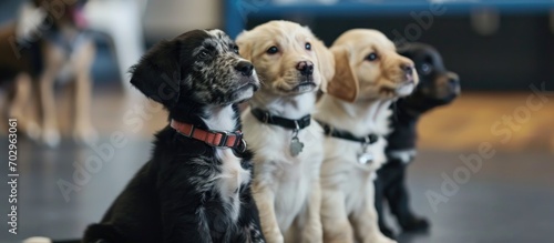Training puppies at a canine academy.